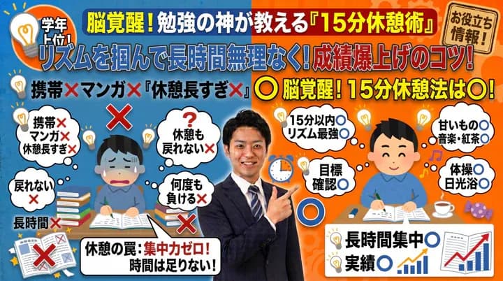 勉強の休憩時間は何分がいい?集中力を切らさない休憩の取り方