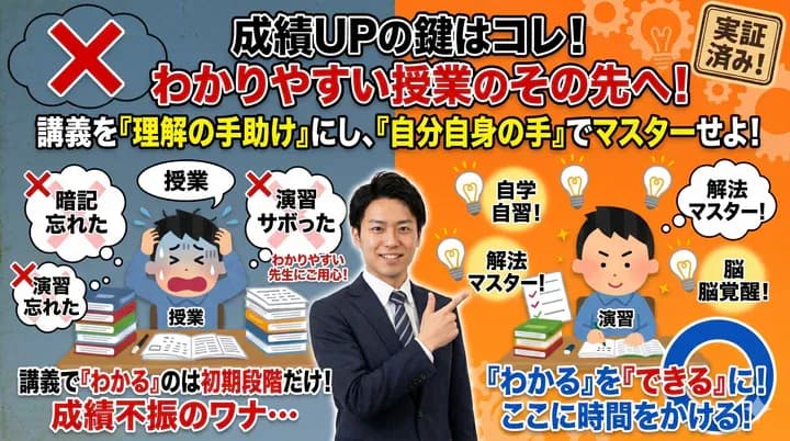 【成績が上がらない理由】授業を受けるだけではダメ!成績が伸びる正しい勉強法