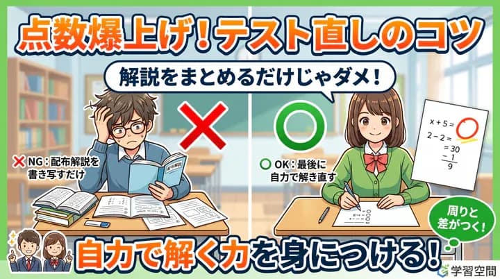 テスト直しのやり方とコツ!定期テストの間違いを自力で解き直す勉強法