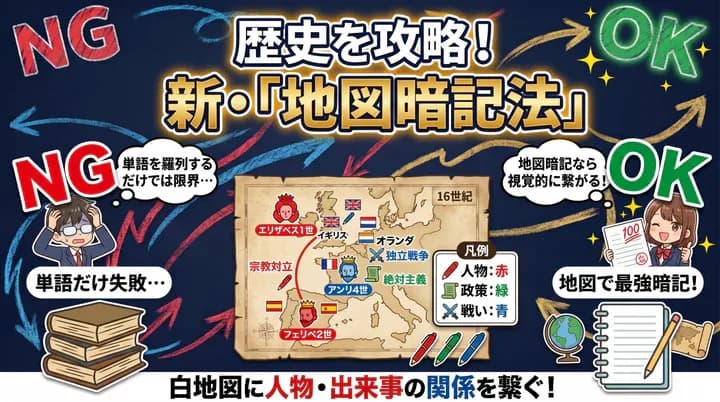 【高校生の世界史・日本史勉強法】地図を使った暗記法!歴史の流れと人物・出来事を覚えるコツ