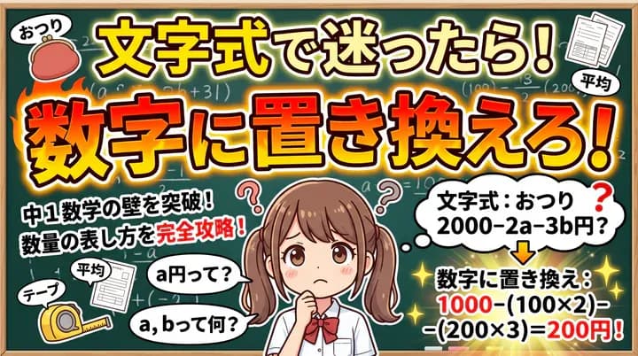 中1数学「数量の表し方」がわかる!文字式の作り方と文章問題の解き方