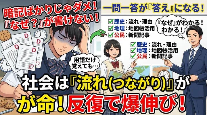 中学生の社会の勉強法|歴史・地理・公民で効率よく点数を上げるコツ