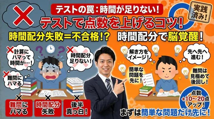 【テストの時間配分】時間が足りない人必見!点数が上がる解き方のコツ