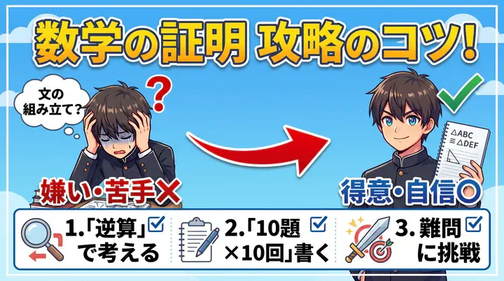 【中学生の数学】証明問題の解き方・勉強法!苦手を克服する3つのコツ